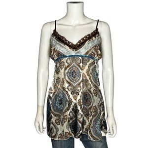 FANG Y2K Vintage Retro Sequin Velvet Paisley Babydoll Spaghetti Strap Top XL
